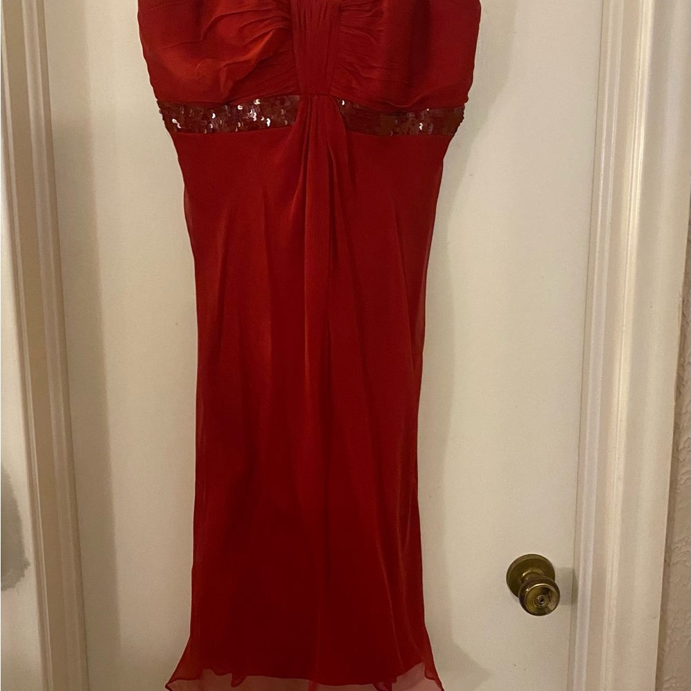 Red strapless Badgley Mischka dress with sequins size 6